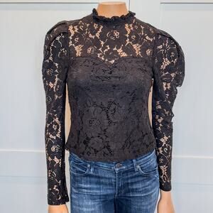 NWT- Skylar High Neck Black Lace Knit Gothic Blouse, Side Zipper, Women’s Small